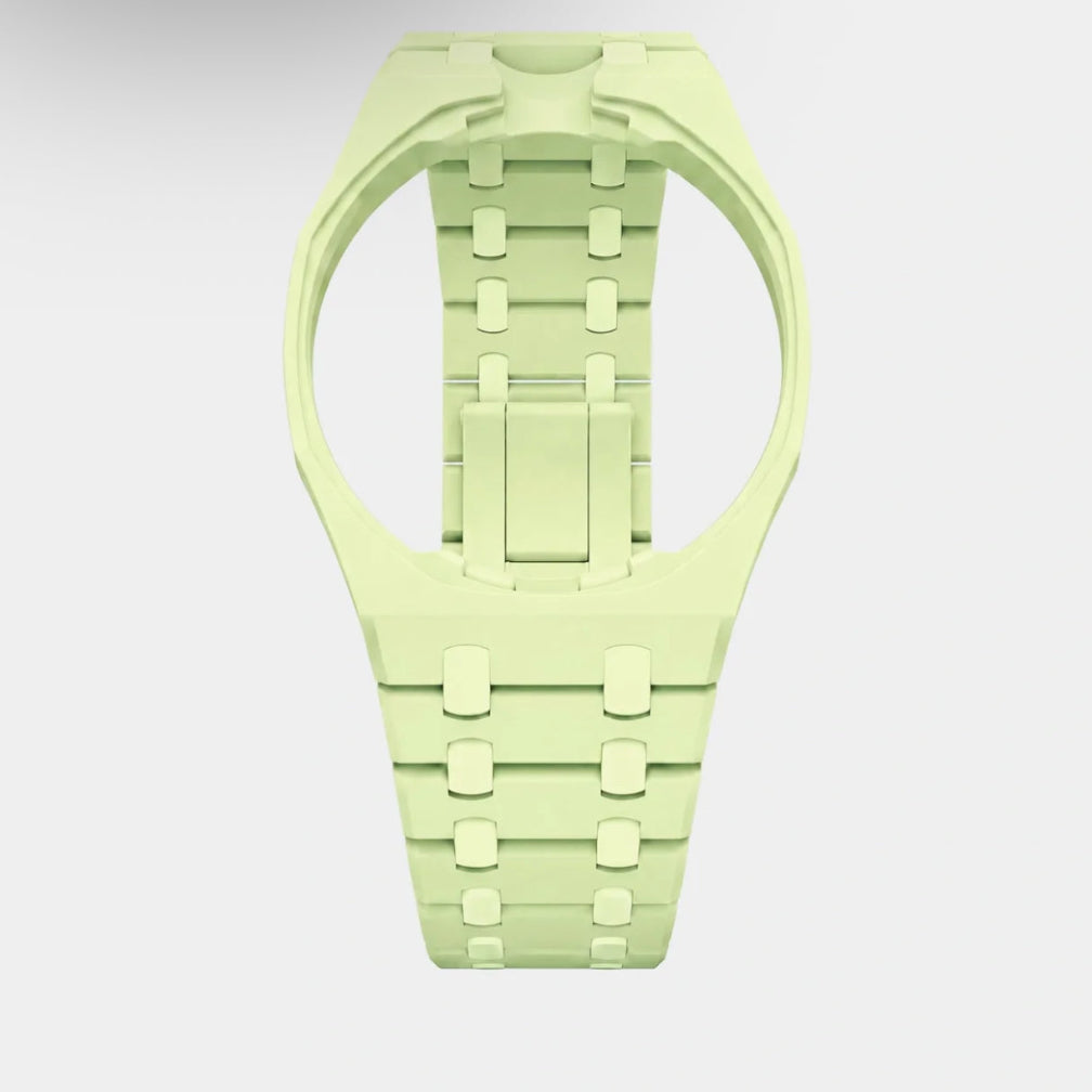 Lime green plastic Swatch watch band — Blaue Acht custom replacement strap — Bands For Pops — Royal Pops — Audemars Piguet style
