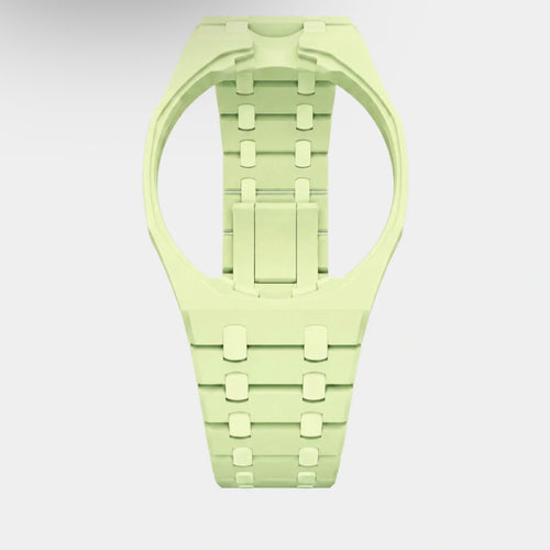 Lime green plastic Swatch watch band — Blaue Acht custom replacement strap — Bands For Pops — Royal Pops — Audemars Piguet style