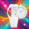 Bright White plastic Swatch watch band — Huit Blanc custom replacement strap — Bands For Pops — Royal Pops — Audemars Piguet style