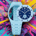 Sky Blue plastic Swatch watch band — Lan Ba custom replacement strap — Bands For Pops — Royal Pops — Audemars Piguet style