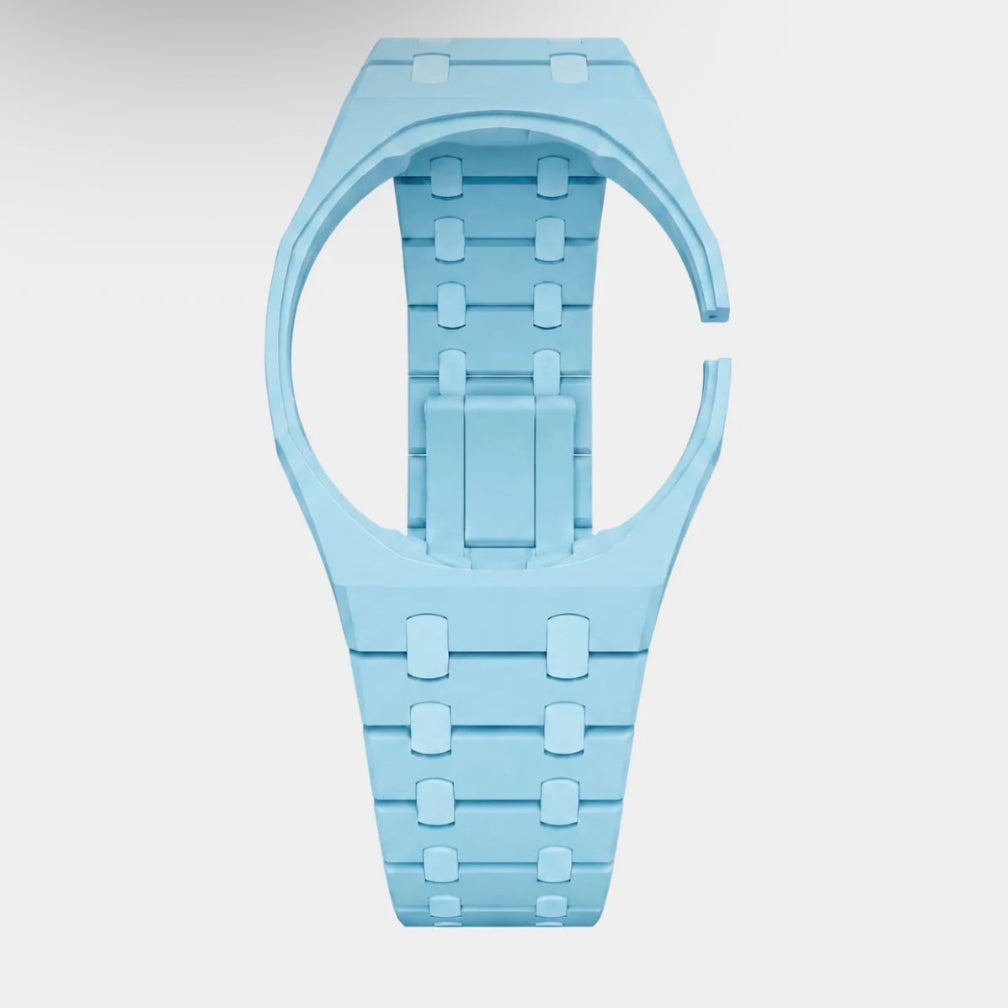 Sky Blue plastic Swatch watch band — Lan Ba custom replacement strap — Bands For Pops — Royal Pops — Audemars Piguet style
