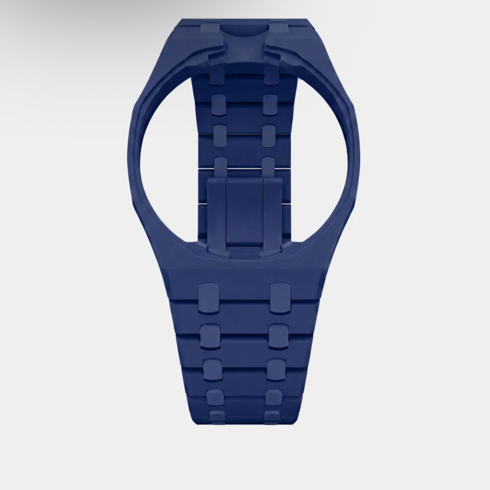 Dark blue plastic Swatch watch band — Orenji Hachi custom replacement strap — Bands For Pops — Royal Pops — Audemars Piguet style
